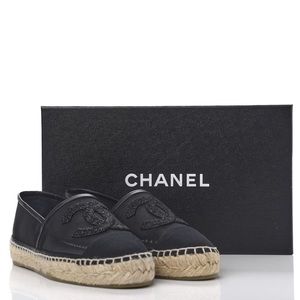 RARE Chanel black mesh and grosgrain leather Espadrilles
